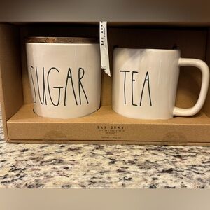 Rae Dunn sugar canister and tea mug set new in box